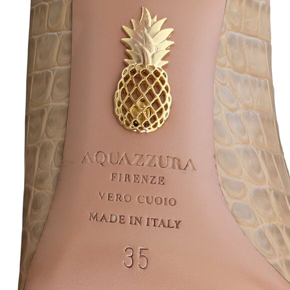 Aquazzura Womens Size 35 (US 5) Beige Leather Croc Embossed Purist Heels Pumps - Picture 9 of 9